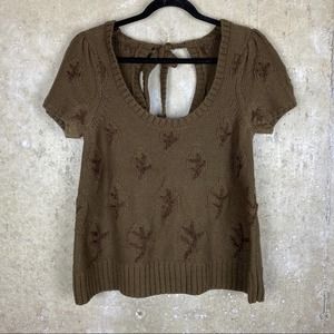 Moth | Granny Core Leaf Knit Short Sleeve Sweater